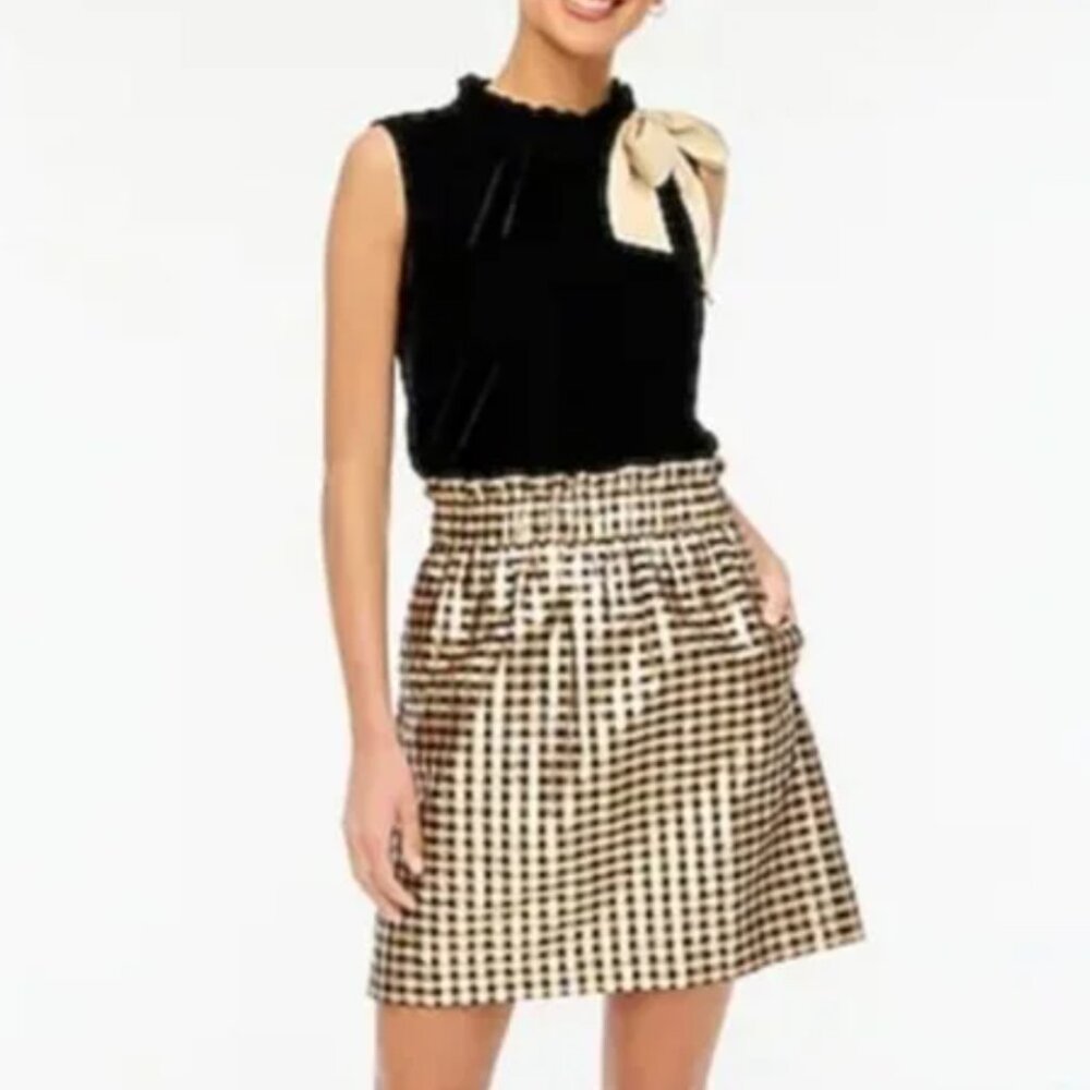 J. Crew Factory Metallic Gingham Pull-On Mini Skirt Size XS NWT